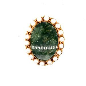 VTG Estate BB‎ 1/20th 12K Gold Fill, Pearl & Gemstone Oval Pendant Brooch! 21